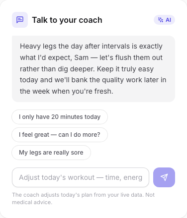 FitScript coach chat adjusting today's plan conversationally
